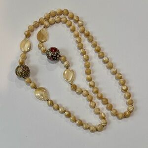 Vintage Genuine Mother of Pearl Cloisonné  Beads Necklace